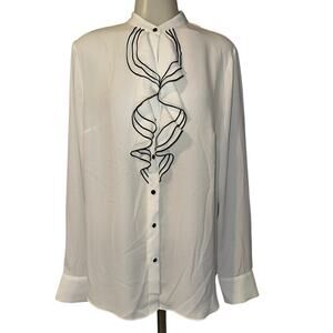 White House Black Market Women’s Soft Tipped Ruffle Blouse Size 14